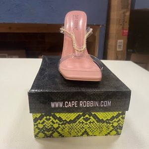 Cape Robbin Womens Square toe high heel Clear Slip on sandals